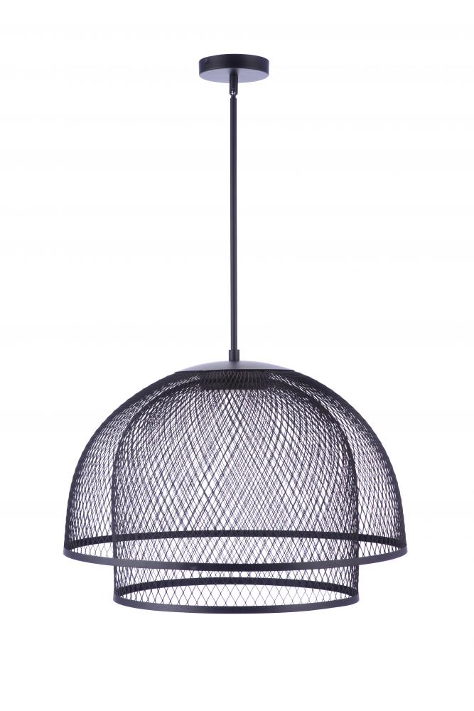 24.25" Diameter Sculptural Statement Metal Mesh Dome 2 Shade Pendant in Flat Black