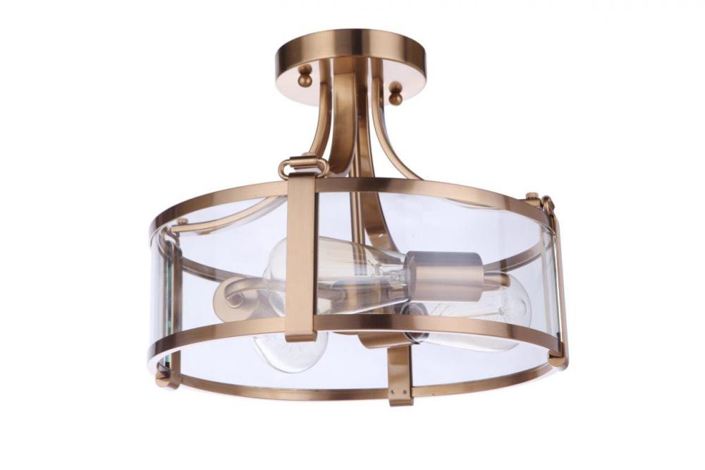 Elliot 3 Light Semi Flush in Satin Brass