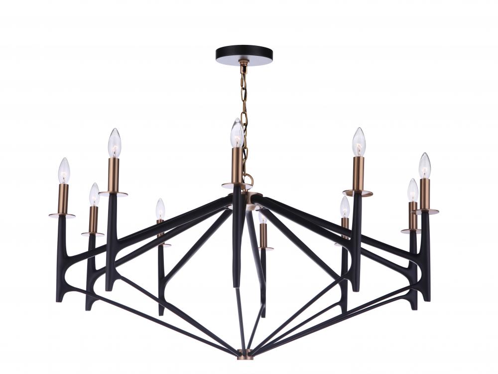 The Reserve 10 Light Chandelier in Flat Black/Satin Brass