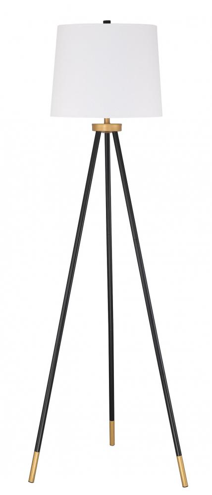 1 Light Metal Tri-Pod Base Floor Lamp in Painted Black/Gold