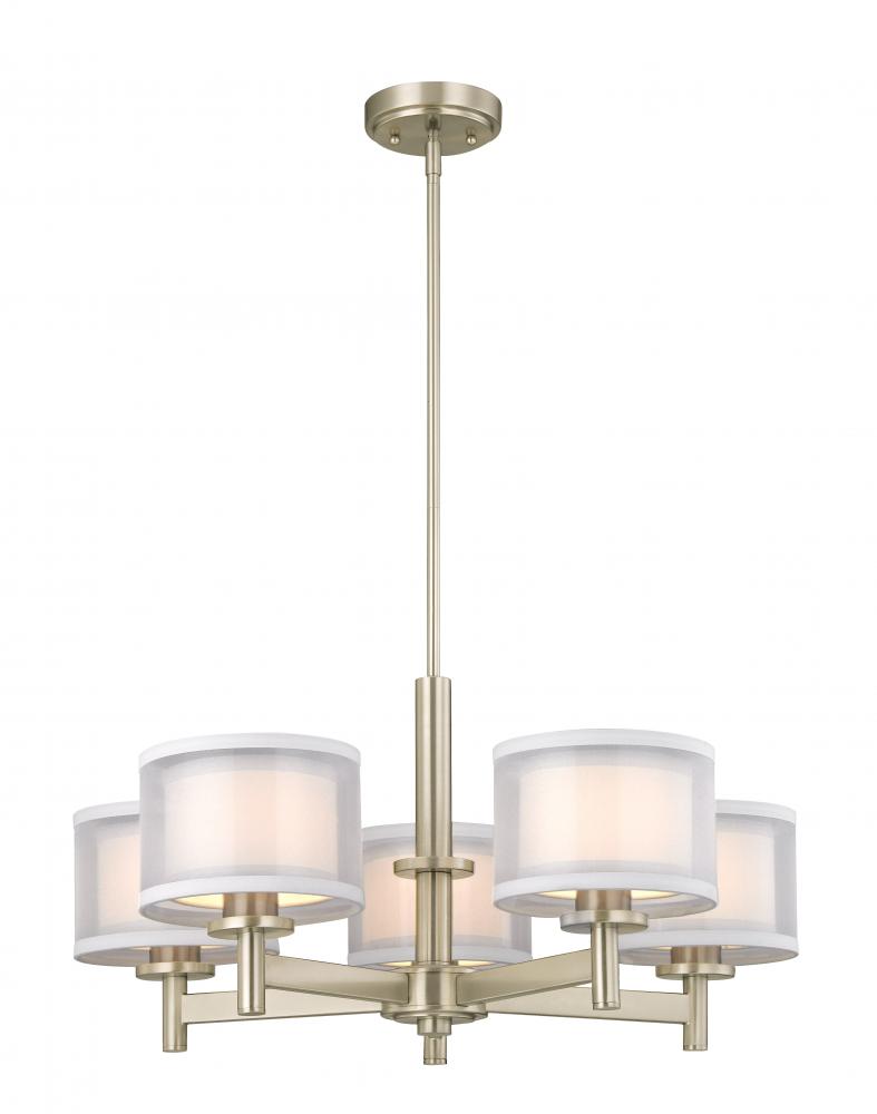 Double Organza 5Lt Chandelier Satin Nickel