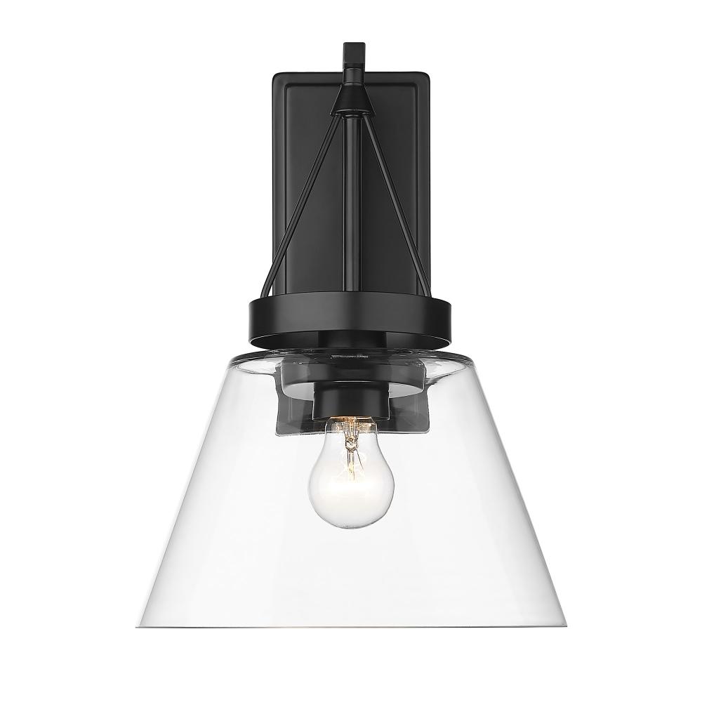 Penn 1 Light Wall Sconce in Matte Black with Clear Glass Shade