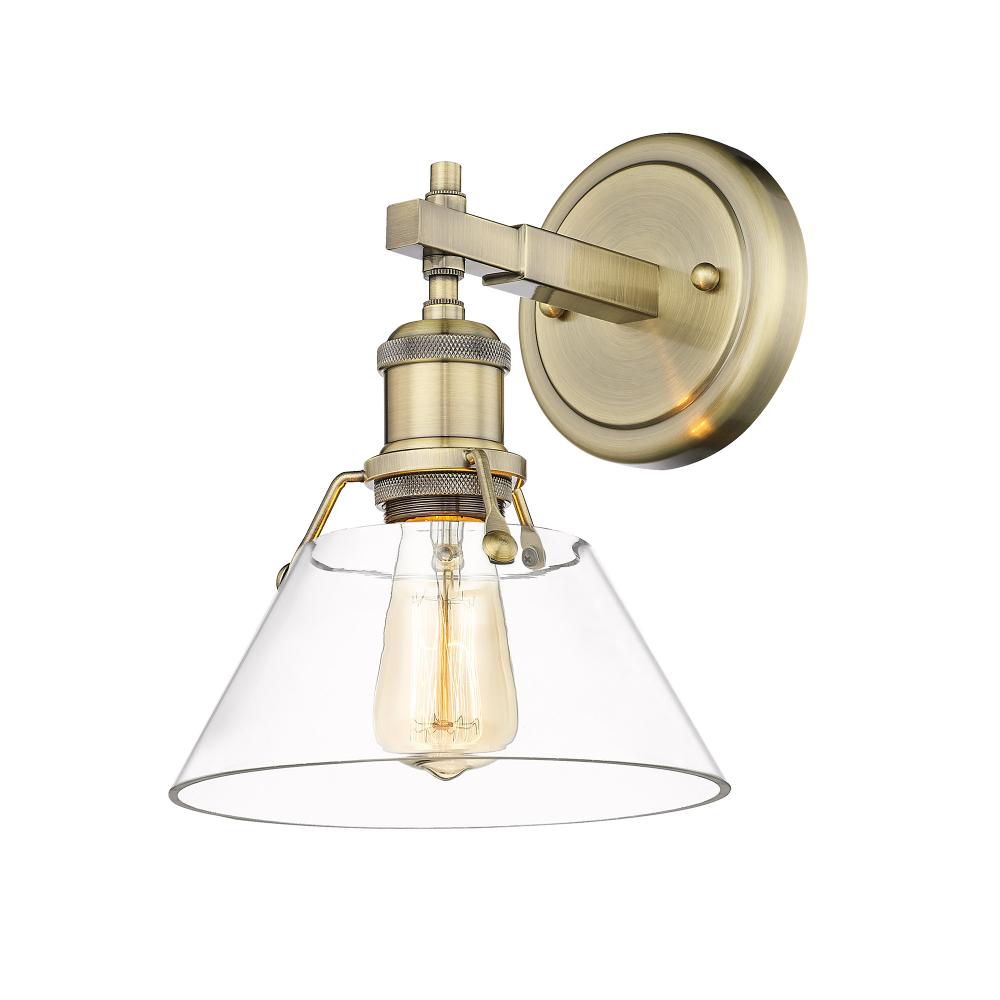 Orwell 1-Light Bath Vanity in Aged Brass with Clear Glass