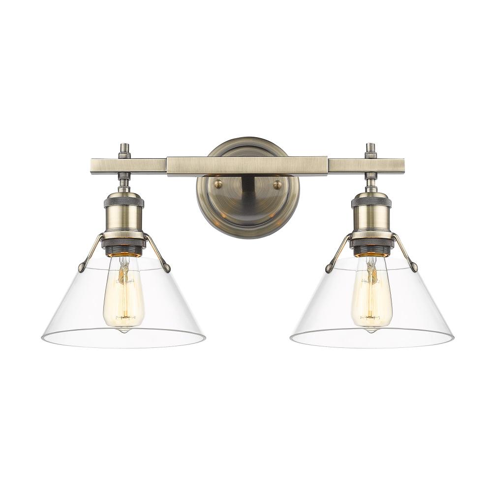 Orwell 2-Light Vanity Light in Aged Brass with Clear Glass