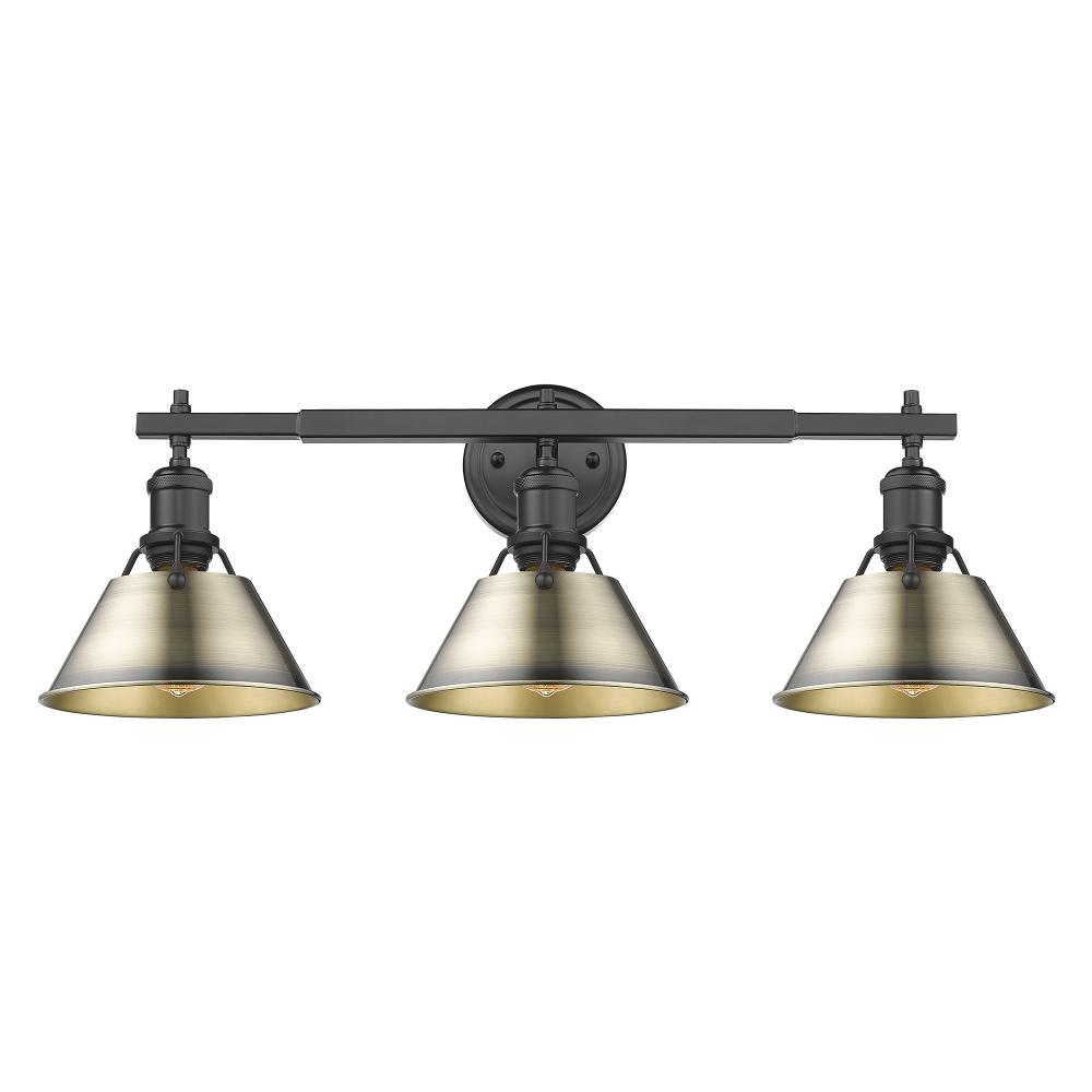 Orwell BLK 3 Light Bath Vanity in Matte Black with Aged Brass shades