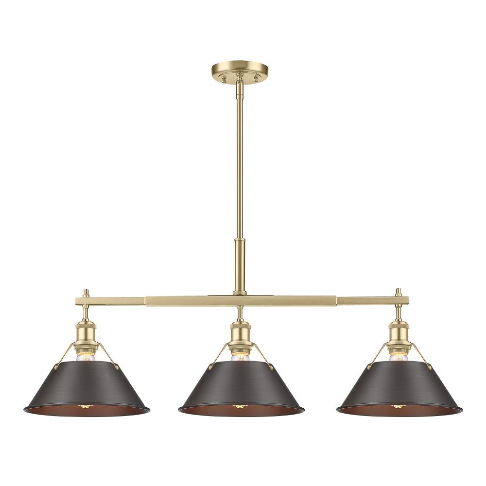 Orwell 3-Light Linear Pendant in Brushed Champagne Bronze with Rubbed Bronze