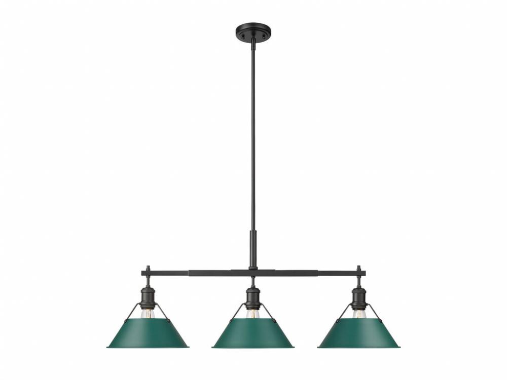 Orwell 3-Light Linear Pendant in Matte Black with Pine Green