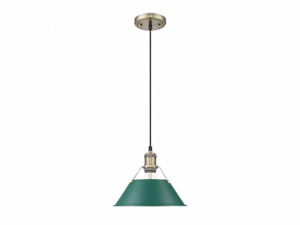 Orwell 10" Wide Medium Pendant in Aged Brass with Pine Green