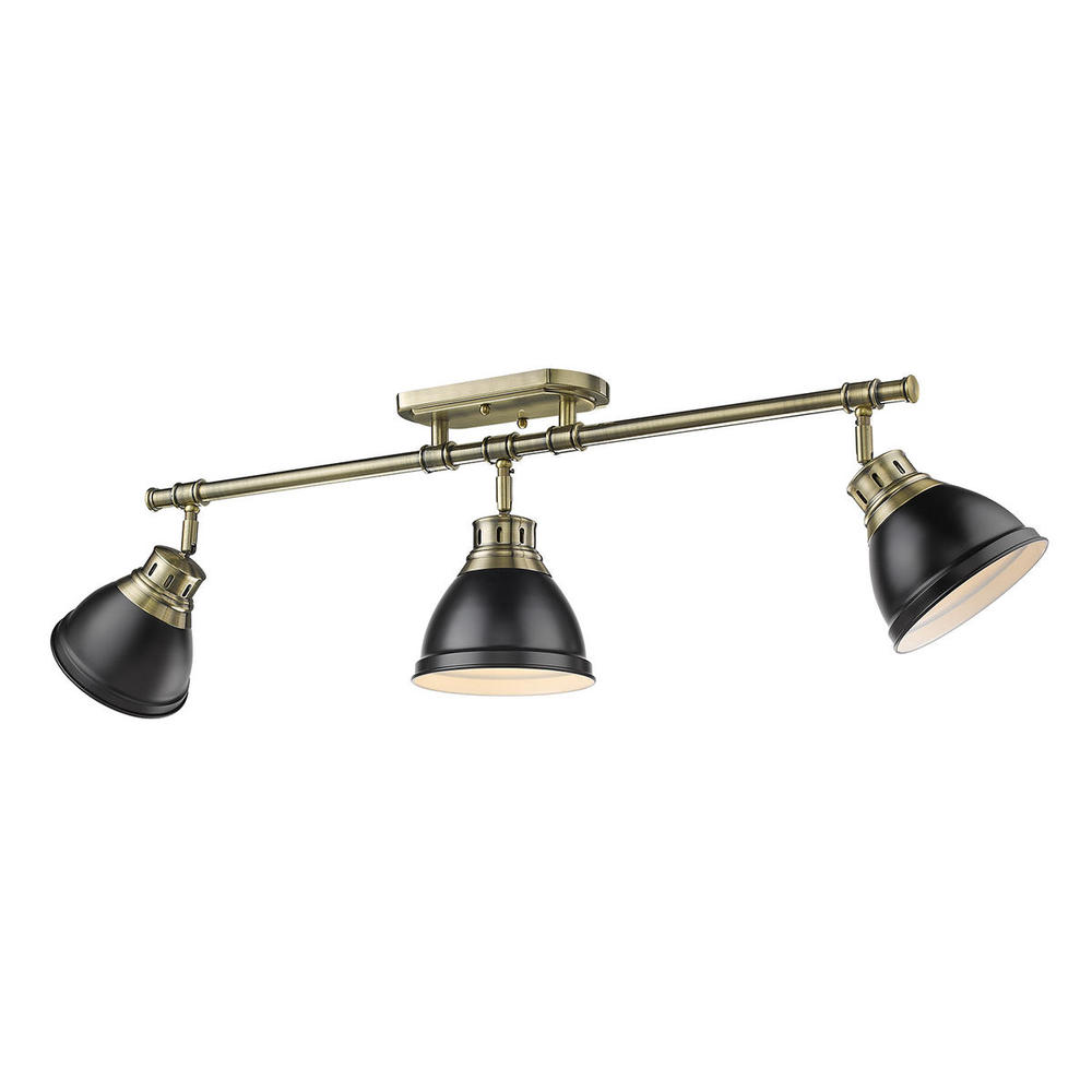 Duncan 3-Light Semi-Flush - Track Light in Aged Brass with Matte Black