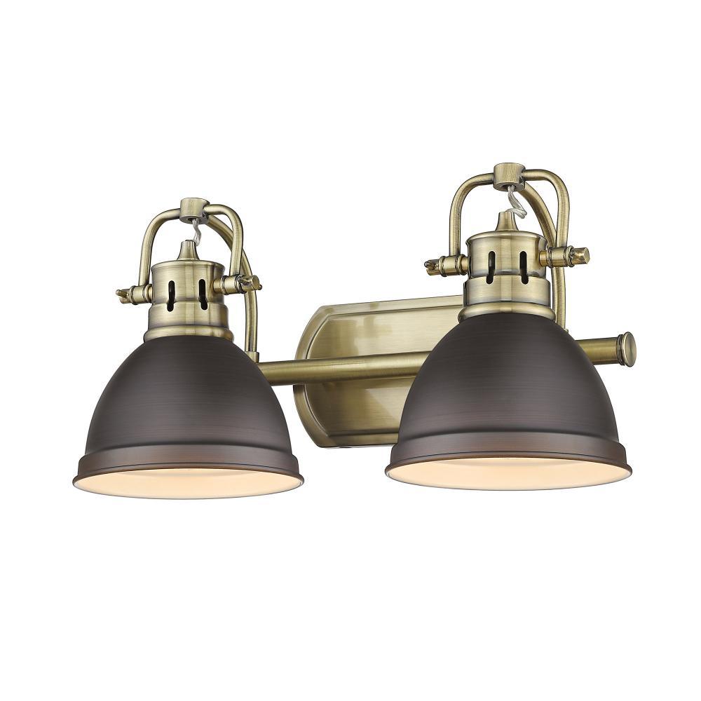 Duncan 2 Light Bath Vanity in Aged Brass with Rubbed Bronze Shades