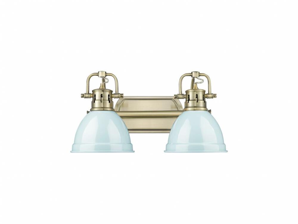 Duncan 2-Light Bath Vanity in Aged Brass with Seafoam