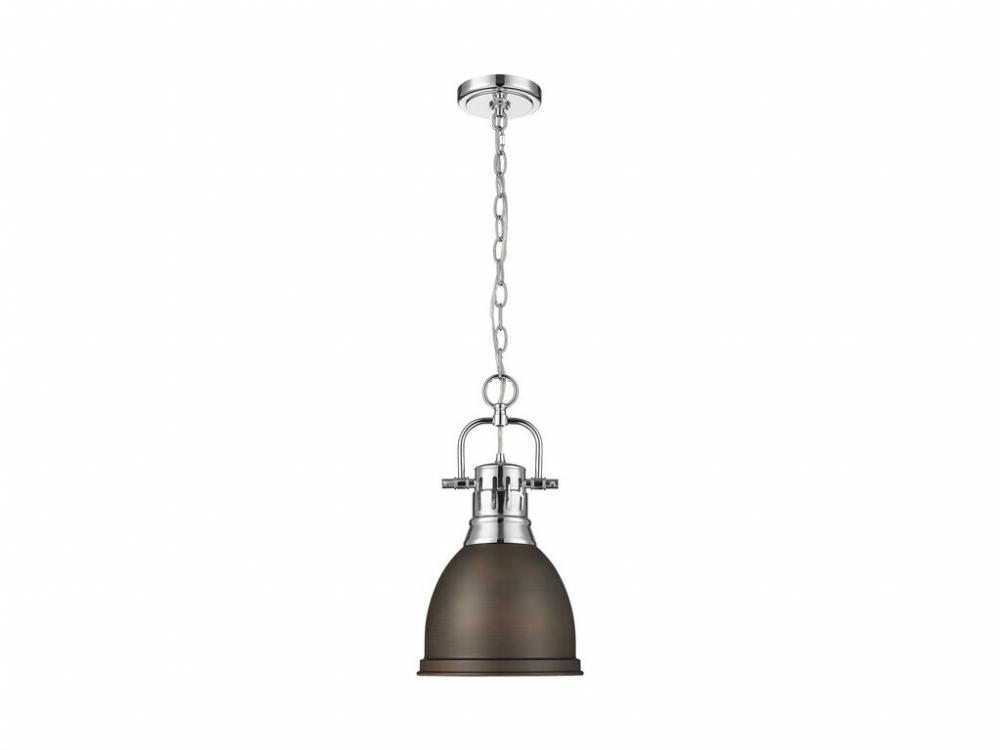 Duncan Small Pendant with Chain in Chrome with Rubbed Bronze