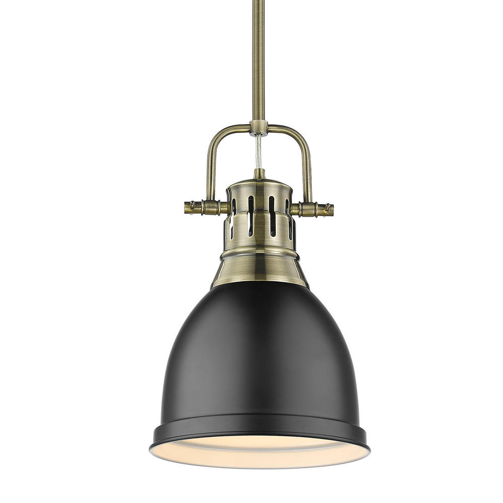 Duncan Small Pendant with Rod in Aged Brass with Matte Black