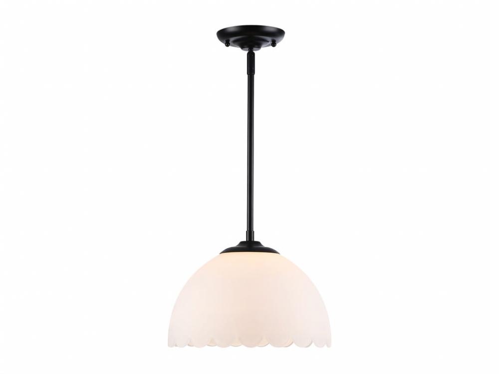 Dorinda 1-Light Pendant in Matte Black with Opal Glass