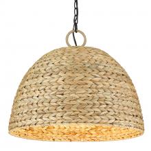 Golden Canada 1081-5P BLK-WSG - Rue 5 Light Pendant in Matte Black with Woven Sweet Grass Shade