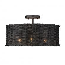 Golden Canada 1084-SF BLK-BW - Erma 3 Light Semi-Flush in Matte Black with Black Wicker Shade