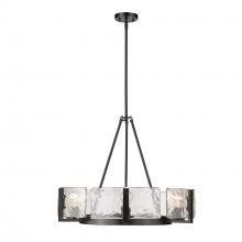 Golden Canada 3164-6 BLK-HWG - Aenon 6-Light Chandelier in Matte Black with Hammered Water Glass Shade