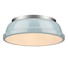 Golden Canada 3602-14 PW-SF - Duncan 14" Flush Mount in Pewter with a Seafoam Shade