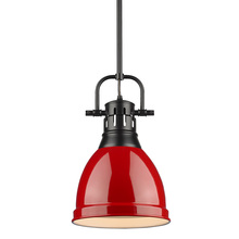 Golden Canada 3604-S BLK-RD - Duncan Small Pendant with Rod in Matte Black with a Red Shade