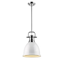 Golden Canada 3604-S CH-WH - Duncan Small Pendant with Rod in Chrome with a White Shade