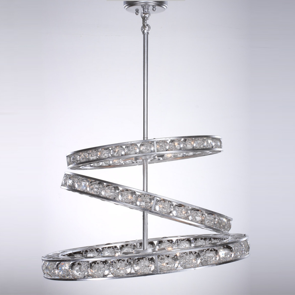 3-Tier 24" Modern Ring Silver Leaf Bubble Crystal Chandelier