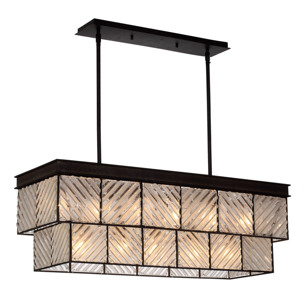 11-Light 38" Glass Rectangular Chandelier