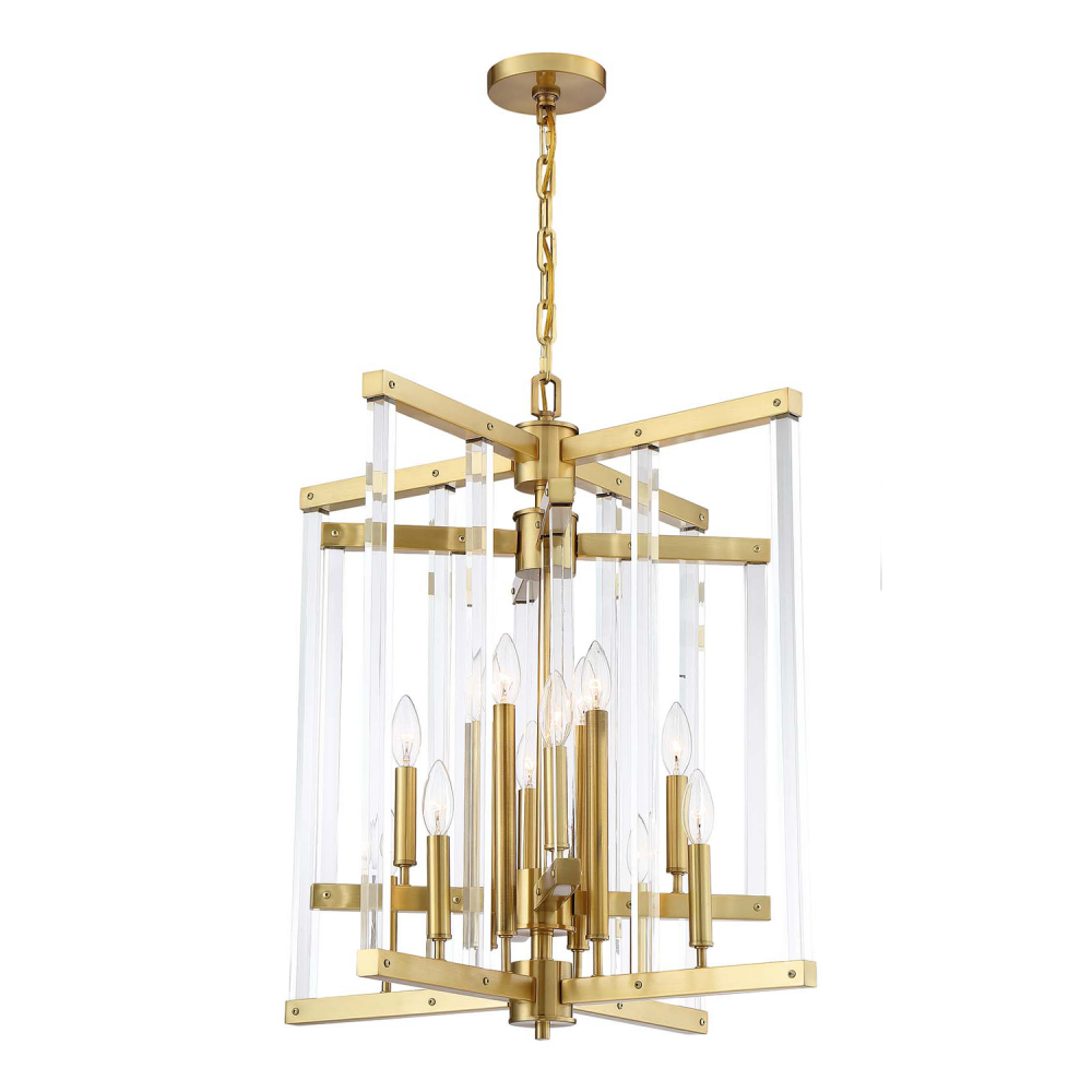 12-Light 24" Geometric Polished Brass Chandelier