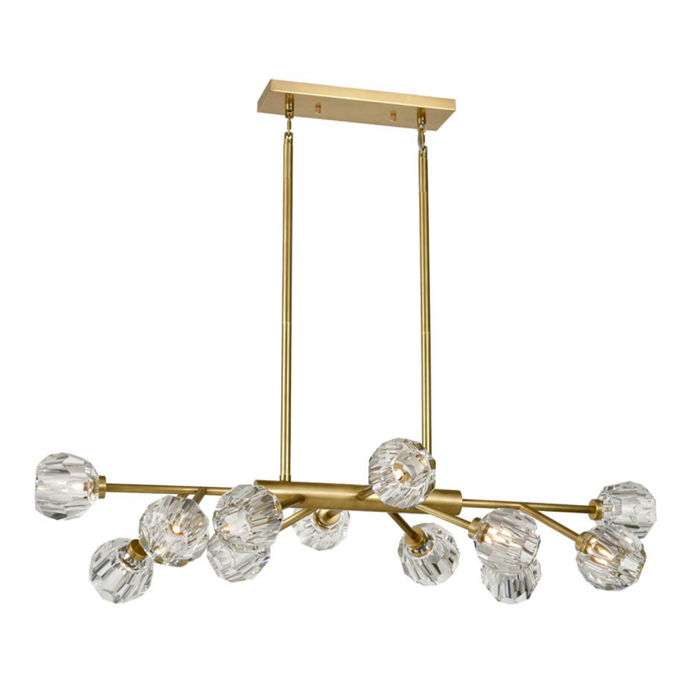 12-Light 35" Modern Sputnik Aged Brass Crystal Linear Chandelier