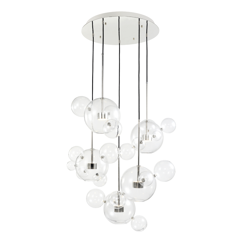 10-Light LED 44" Polished Nickel Round Glass Multi-Pendant