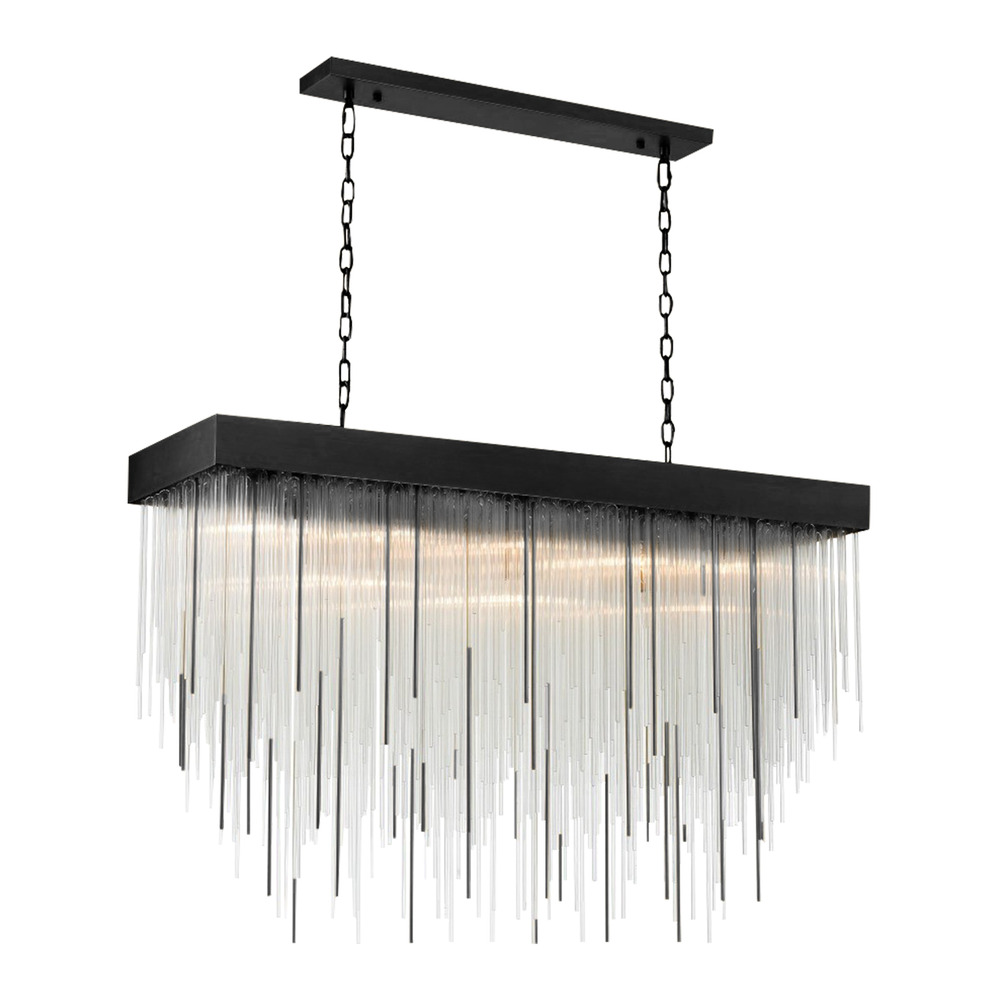 17-Light 48" Rectangular Satin Brushed Black Crystal Chandelier