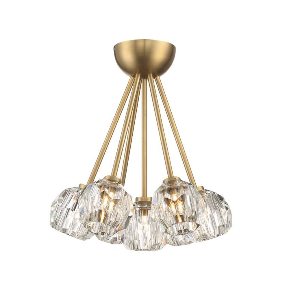 7-Lighting 15" Aged Brass Clustered Crystal Semi-Flush Mount