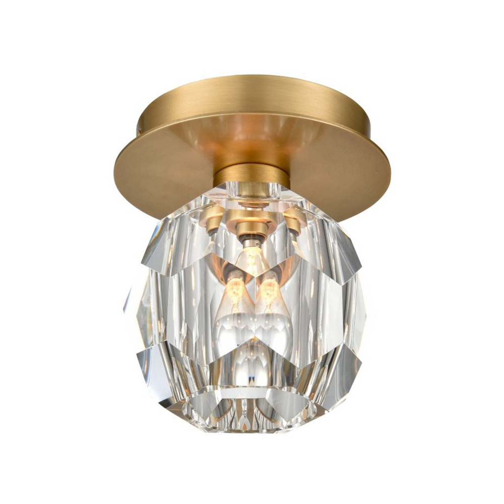 5" Single Aged Brass Crystal Mini-Flush Mount