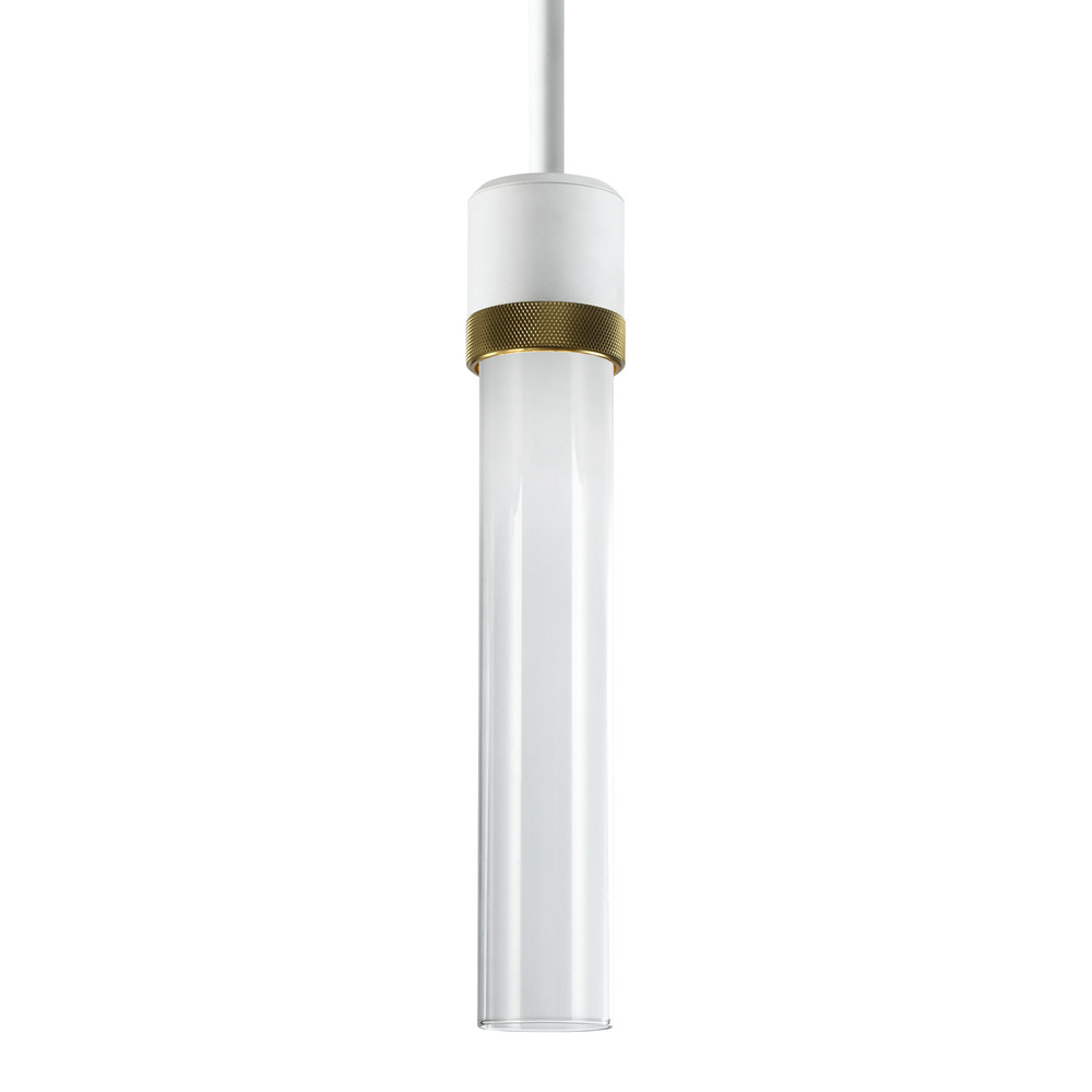 3" LED 3CCT Cylindrical Pendant Light, 12" Clear Glass and Matte White with Aged Brass Finis