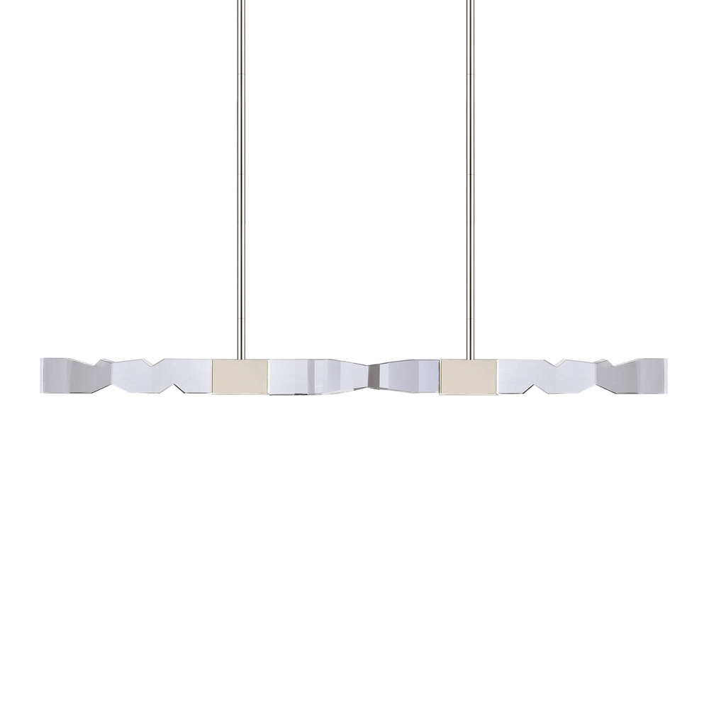 LED 3CCT 4-Light 49" Unique 2"x2" Carved Crystals Luxury Polished Nickel Linear Pendant