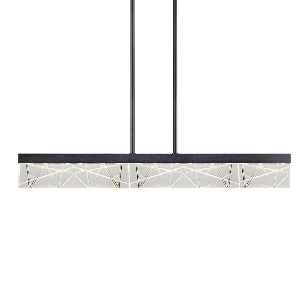 LED 3CCT 43" Thick Engraved Crystals Satin Brushed Black Linear Pendant