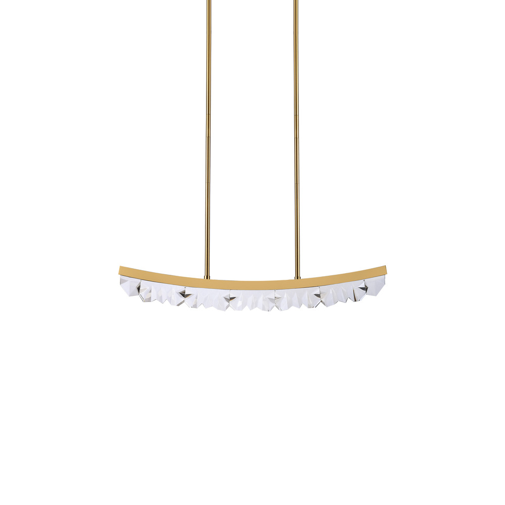 LED 3CCT 32" Unique Curved Crystal Aged Brass Linear Pendant Light