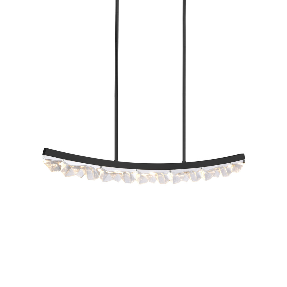 LED 3CCT 48" Unique Curved Crystal Satin Brushed Black Linear Pendant Light