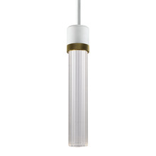 ZEEV Lighting P11702-LED-MW-K-AGB-G3 - 3" LED 3CCT Cylindrical Pendant Light, 12" Fluted Glass and Matte White with Aged Brass Fini