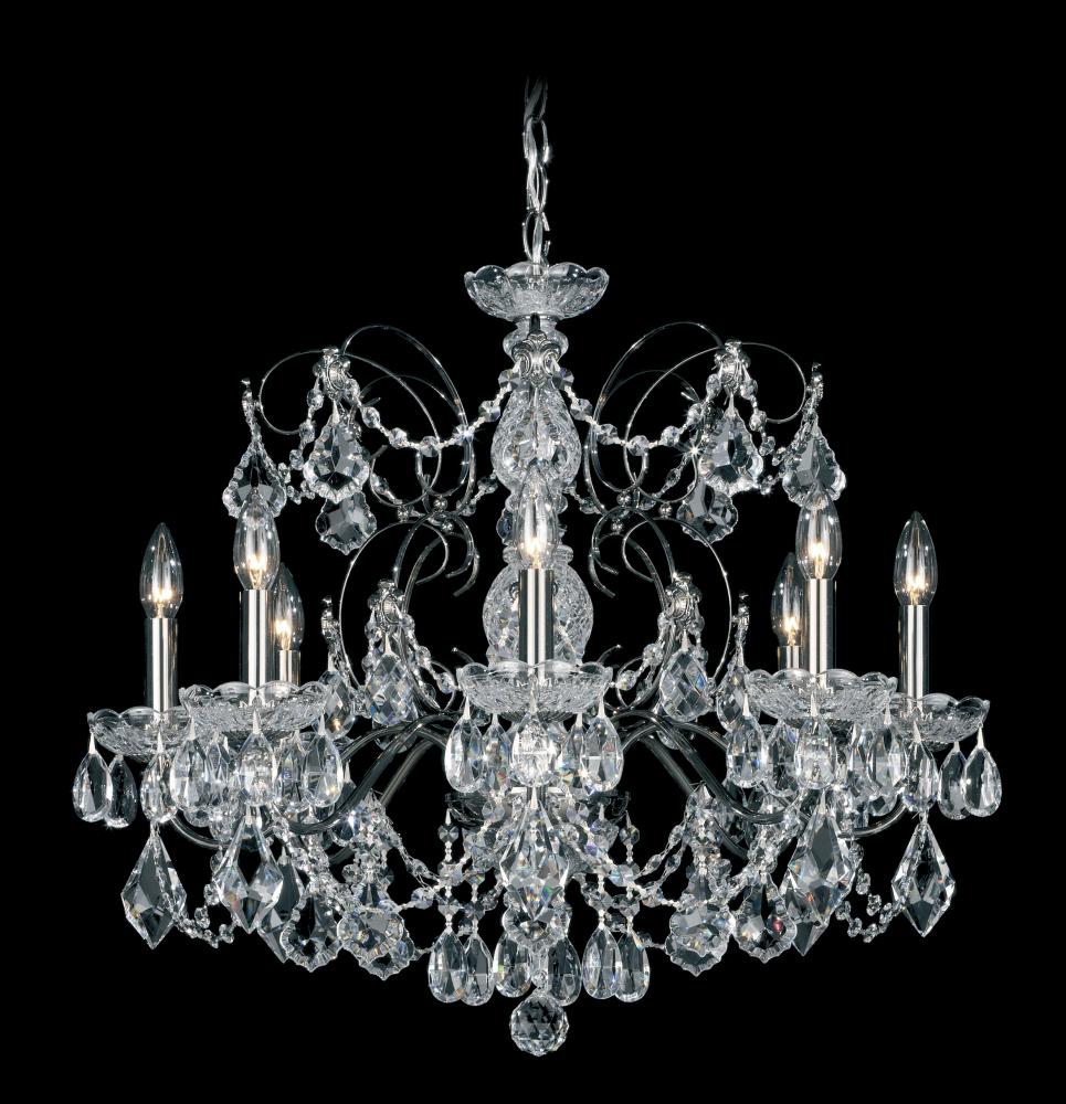 Century 8 Light 120V Chandelier in Antique Silver with Heritage Handcut Crystal