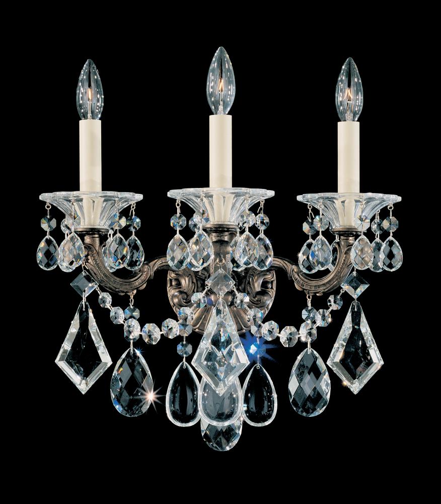 La Scala 3 Light 120V Wall Sconce in Florentine Bronze with Heritage Handcut Crystal