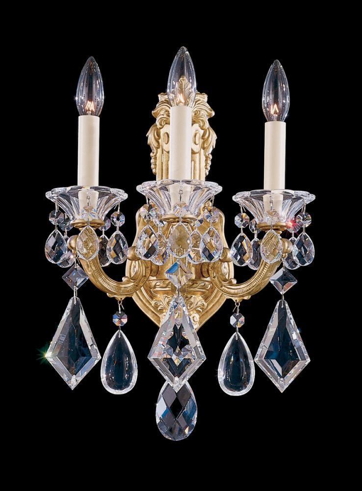 La Scala 3 Light 120V Wall Sconce in Antique Silver with Heritage Handcut Crystal