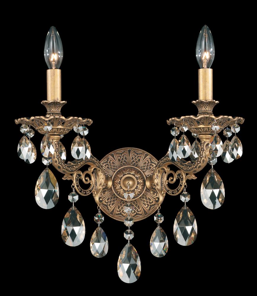 Milano 2 Light 120V Wall Sconce in Etruscan Gold with Heritage Handcut Crystal