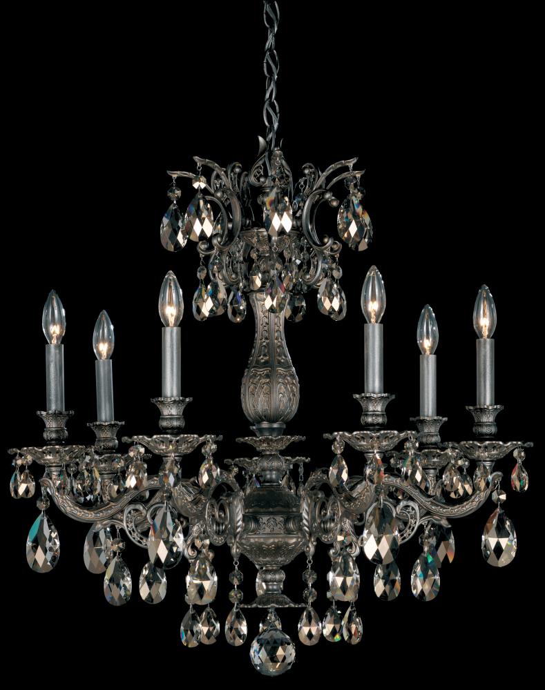 Milano 7 Light 120V Chandelier in Antique Silver with Heritage Handcut Crystal