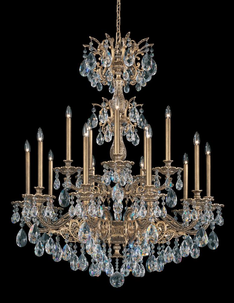 Milano 15 Light 120V Chandelier in Florentine Bronze with Heritage Handcut Crystal