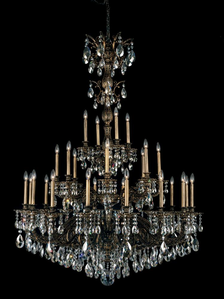 Milano 28 Light 120V Chandelier in Antique Silver with Heritage Handcut Crystal