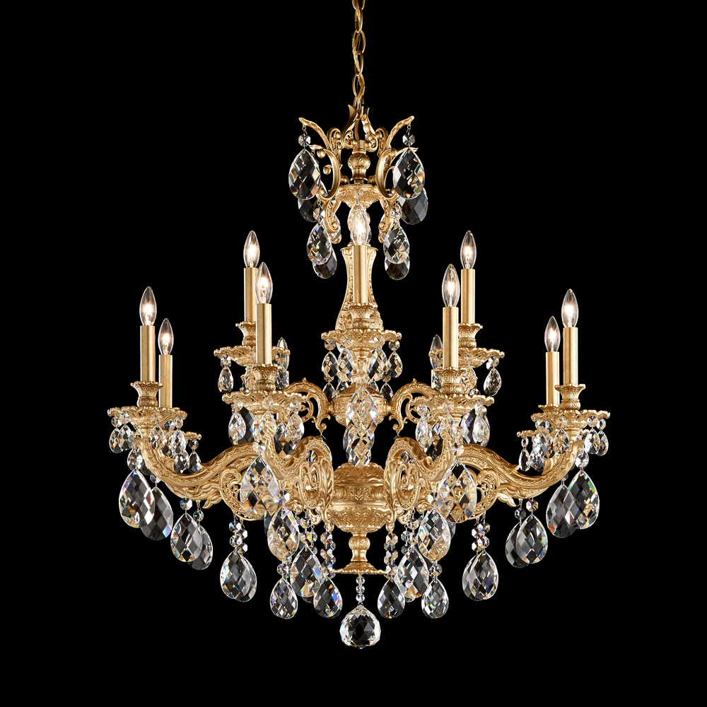 Milano 12 Light 120V Chandelier in Antique Silver with Heritage Handcut Crystal