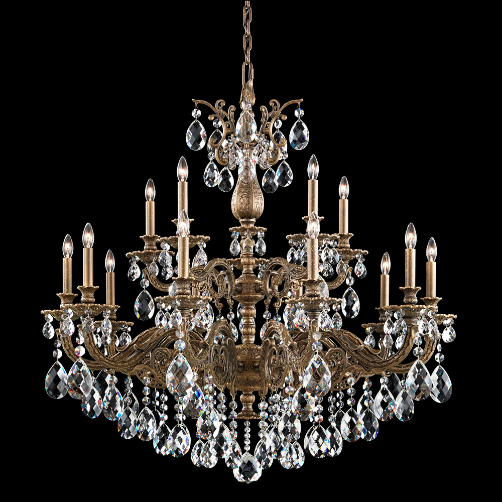 Milano 15 Light 120V Chandelier in Antique Silver with Heritage Handcut Crystal