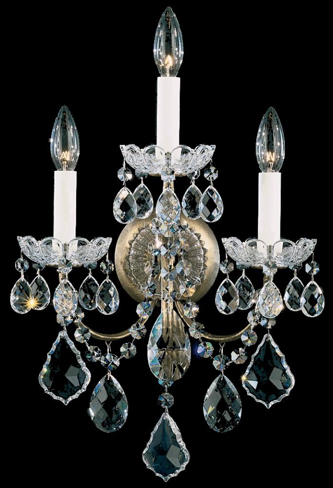 New Orleans 3 Light 120V Wall Sconce in Antique Silver with Heritage Handcut Crystal