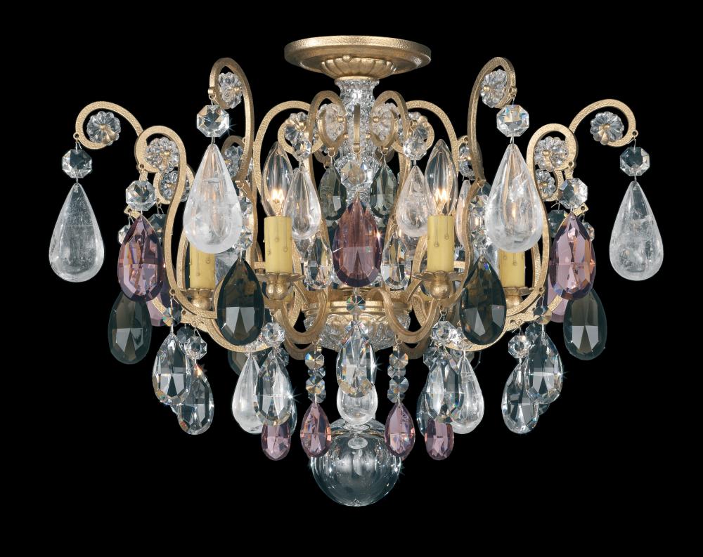 Renaissance Rock Crystal 6 Light 120V Semi-Flush Mount in Heirloom Bronze with Olivine & Smoke Qua