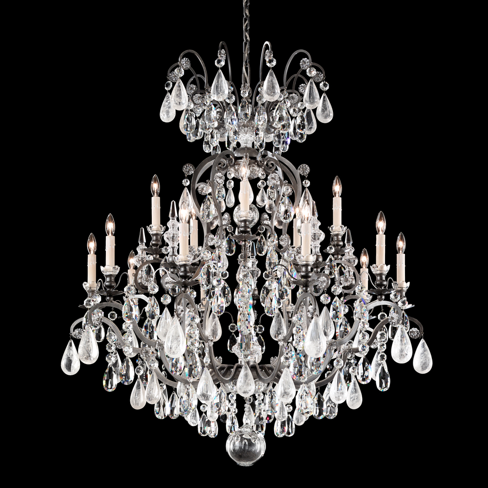 Renaissance Rock Crystal 16 Light 120V Chandelier in Antique Silver with Olivine & Smoke Quartz Cr